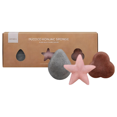 MOTHER-K PUCOCO 沐浴蒟蒻海綿3件組, 食品級植物蒟蒻成分, 溫和洗淨, 新生兒、敏感肌適用, 珊瑚粉+灰色+棕色, 1組