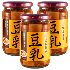 瑞春醬油 甜酒豆腐乳, 台灣名產，配稀飯、薑母鴨、羊肉爐都適合, 380g, 3罐