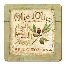 creativeTops 木質杯墊6件套, Bella Toscana橄欖油主題, 10.5厘米耐熱墊, 10.5 x 10.5 x 0.5cm, 橄欖園, 1組