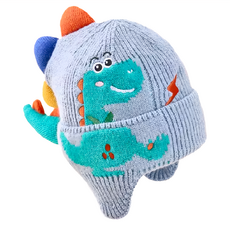 愛北鼻 兒童立體恐龍毛帽 8個月~8歲適用 灰藍色, 均碼(46~54cm), 1個