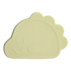 MODU'I BLUEMAMA 幼兒鉑金矽膠恐龍吸附餐盤組 370ml 適用於微波爐 適用於洗碗機, 薄荷綠, 附蓋餐盤, 1組