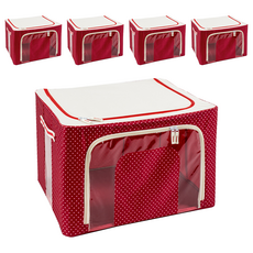 樂嫚妮 防潑水牛津布鐵架收納箱 66L, 帶側拉把手和透明視窗, 50 x 40 x 32.5cm, 紅點, 5個