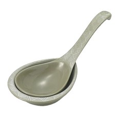 GINPO 銀峯 萬古燒花三島 湯匙組合 大, 1組, 湯匙 + 勺架, 白色