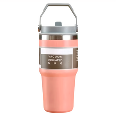 小綠豆居家百貨 不鏽鋼冰霸杯 保溫杯 酷涼杯 600ML 吸管蓋 有提把, 可愛粉, 1個