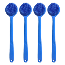矽膠洗澡洗背刷,食品級矽膠安全材質,防滑手柄設計, 天藍色, 1支, 4支