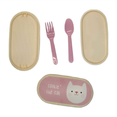 Rex LONDON 餐具 + 雙層兒童便當盒, 貓咪, 1組