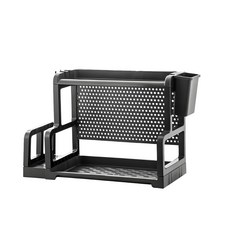 上手家居 廚房收納架 瀝水架 桌上置物架 42 x 14.5 x 34cm 黑色, 1組, 2層