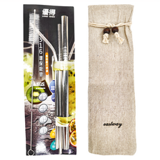 優得 316環保吸管 直+彎+波霸+清潔刷+棉麻袋 21.5cm 食品級不鏽鋼, 1組, 5入