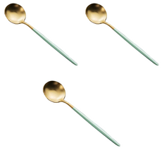 歐風餐具 304不鏽鋼餐勺, 翡翠綠 + 金色, 3支