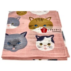 山本仁商店 貓咪 風呂敷 便當包巾, 100%亞麻, 42x42cm, 1個, 1入
