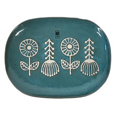 KANESAN 瀨戶燒 HANAtoHA系列 可愛花朵方盤 白色霧面 日本產, 藍色, 大(21.5 x 16.5 x 2cm), 1個