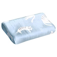 Embrace 英柏絲 純天絲3D網布兒童工學記憶枕, 30 x 50 x 7~9cm, 小貓與蝶 藍, 小貓與蝶 藍色