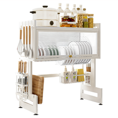 ONE HOUSE 山田掀門雙層水槽碗盤瀝水架 + 豪華套件 升級碳鋼 65寬, 2層, 白色, 1個
