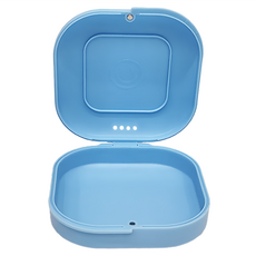 馬卡龍色牙套收納盒, 外出透氣攜帶盒, 矯正牙套/透明牙套/活動假牙適用, 磁吸款, 遠峰藍, 1個