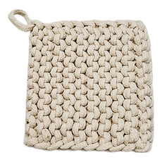 奶油系鉤織方形杯墊 12 x 12cm 米白色 棉線杯墊, 1個