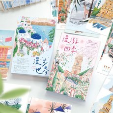 漫遊四季 明信片 手繪漫步世界 房間裝飾卡片 盒裝賀卡, 1個, 店長推薦：【世界環遊】唯美原創,漫步世界：15張-明信片