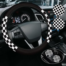 Boho 핸들 커버 미끄럼 방지 네오프렌 핸들 커버 여성용 보헤미안 자동차 액세서리 범용 38.1cm(15인치) 핏 자동차 SUV 세라믹 컵 컵받침 2개 포함, 체크 무늬