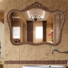 古典雕花浴室鏡，精緻邊框設計，提升浴室空間美感，高清鏡面，防潮耐用, 銀
