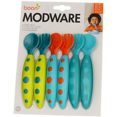 Boon Modware 嬰幼兒湯匙叉子組 9個月以上, Aqua, Yellow, Orange, 3 Sets, Spoon, Fork