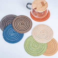 드리숲 원형 라탄 컵받침대 2P, 2개, 라떼브라운