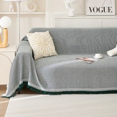 奶油風紋理雙面可用沙發巾, 棉織小格-森綠色,90x180