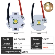 LED 5W10W 높은 전력 XLM T6 XMLL2 5050-L2 구슬 다이오드 3V 3.7V 손전등 부품에 대 한 케이블 와이어 자, 04 T6-Warm White, 02 16mm Led With Wire
