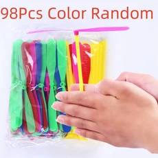 노벨티 플라스틱 대나무 잠자리 프로펠러 야외 클래식 장난감 회전하는 비행 화살 여러 가지 빛깔의 무, 01 98Pcs, 1개