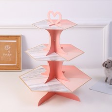 三層蛋糕架點心架：金色歐式點心盤，適用於派對、聖誕，亦可用於壽桃塔拜拜, 1個, 六角大理石粉