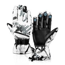 TOBEHIGHER 겨울 스키 장갑 - 5손가락 방수 장갑 스노우보드 터치스크린 남성용 블랙/화이트 라지 L 121040