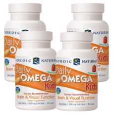 [Nordic Naturals] 데일리 오메가 키즈 340 mg EPA 170DHA 120 내추럴 후르츠 맛 30 소프트젤 4 SET, 4개, 120정