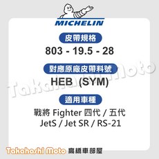 MICHELIN 傳動皮帶 803-19.5-28 HEB (SYM) 適用於 Fighter 四代/五代 JetS/Jet SR/RS-21