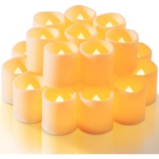 Homemory 12팩 깜박이는 불꽃 없는 보티브 캔들 200시간 이상 전기 가짜 양초 배터리 작동 LED 티라이트 결혼식 야외 테이블 축제용 (웜 화이트 배터리 포, Amber Yellow