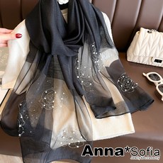 Anna*Sofia 真絲羊毛混紡披肩絲巾 茶花手工釘珠圍巾
