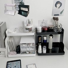 탁상 화장품 정리대 2단 거치대 선반 진열대 소품 메이크업 향수 수납 네일 립스틱, 화이트