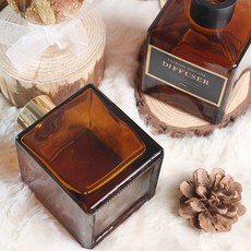 디퓨저 유리용기 - B급 브라운 사각 디퓨저 용기 약 150ml 캡 색상 (속캡포함), 1개, 블랙캡