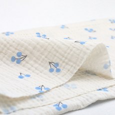 이중 더블 요루 거즈 가제 순면 사각 손수건 스카프빕 대형 42x42cm, 1개, 1개입, [요루] 체리버찌 블루