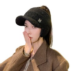 헤이 니트썬캡 여성용 겨울 방한 스키모자 털 귀달이 모자, 1개, 블랙