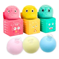 逗貓叫叫球 貓玩具 互動玩具 聲響玩具 寵物玩具 貓咪用品 多彩玩具, 毛絨款, 藍色【青蛙叫聲】, 1個