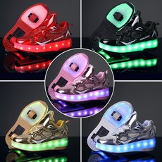 賣場新品【100%高品質】兩輪Heelys兒童夜光卡皮鞋帶輪燈鞋男女童輪鞋UAIZ6GZNAOCK, 銀,37, 1個