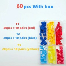 전기 단자대 T형 압착 커넥터 케이블 와이어 60 240 300PCS 가방 상자, 60개