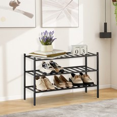 스택형 대나무 신발 선반 현관 복도 독립형 수납 선반 안정적인 신발장 정리 선반 (블랙), 3단, black
