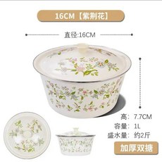 加厚雙搪 琺瑯蓋盆 經典懷舊設計 食品級材質 適用多種爐具, 1個, 青青花草 加厚可明火燒 ,16cm 泡碗麵  加厚可明火燒