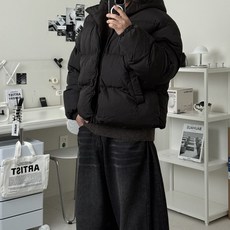 르위 웰론 후드 빵빵한 숏패딩 무광 스트링 투웨이지퍼 오버핏 겨울 아우터
