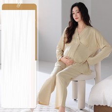 임산부 잠옷 상하복 세트 봄 가을 모달 면 수유 잠옷 세트 임산부용 홈웨어 JXH