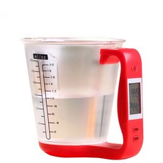 電子量杯秤，附液晶顯示，適用於廚房與料理，容量600ML，最大秤重1KG, 紅色