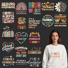 Rngmsi Dtf Transfers Ready to Press - 20피스 학교 카운슬러 아이언 온 패치 티셔츠용 보헤미안 플라워 펜 북 아이언 온 스티커 열 전달 비닐 데, School Counselor l