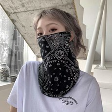 防曬面罩夏季男女全臉掛耳護脖子神器面巾遮陽臉罩騎行面紗潮, 腰果花面罩  黑色, 1個