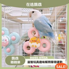鸚鵡啃咬玩具 磨牙益智空中站架 旋轉風車 解悶玩具 鸚鵡轉轉樂玩具解悶互動訓鳥轉輪鳥籠啃咬益智趣味牡丹玄鳳, 1個, 小兔吐司,鸚鵡轉轉樂玩具