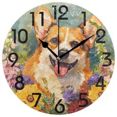 ZzWwR 아름다운 인어 실루엣 프린트 원형 벽시계 24.1cm(9.5인치) 배터리 작동 쿼츠 아날로그 조용한 책상 시계 가정 사무실 학교용, Multi-corgi