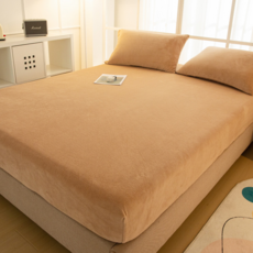 가을 겨울 두꺼운 털 침대 삿갓 싱글 정전 방지 침대 커버 기모 매트 커버, 카키, 120*200